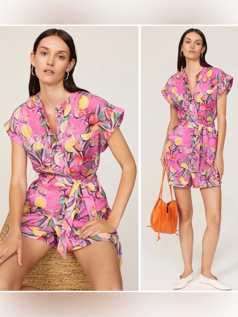 SCOTCH & SODA 100% Linen Colorful Trendy Citrus Printed City-Chic Romper 34/XS